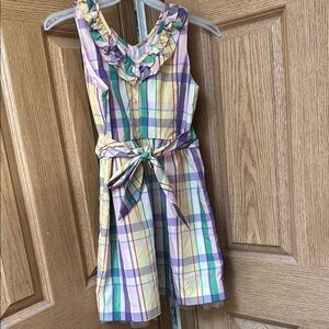 Colorful Plaid Sleeveless Dress with Ruffle Neckline